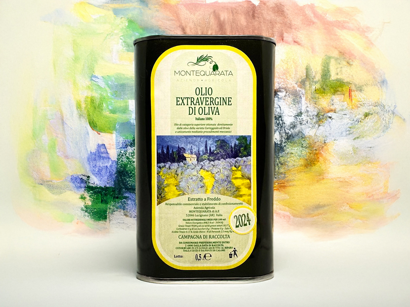 Montequarata's Extra Virgin Olive Oil in a stainless steel can, showcasing its premium quality and rich flavour, perfect for gourmet dishes and health-conscious consumers.